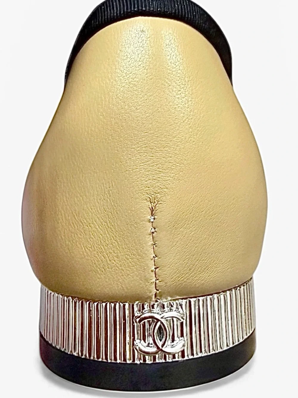 Chanel Two-Tone Beige & Black Mary Jane Flat Ankle Strap Shoes 40